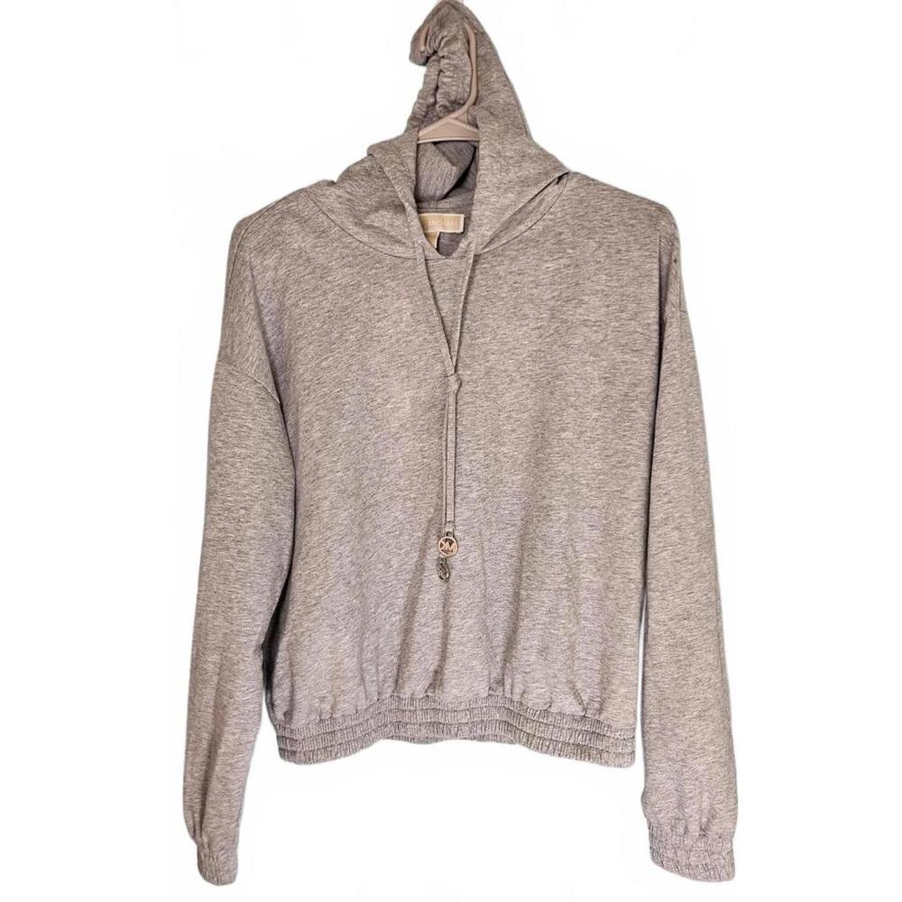Michael Kors Women's Short Gray Hooded Pullover Sweatshirt with Elastic Waist M